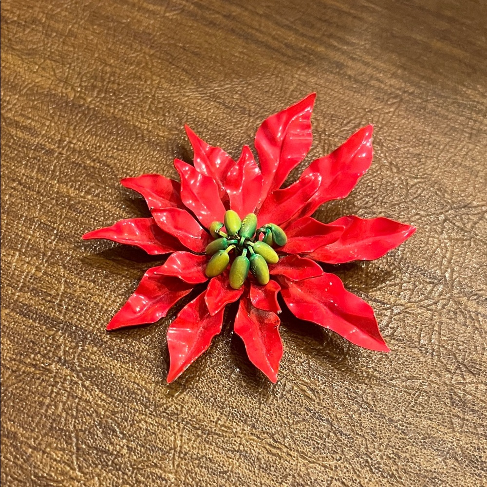 Festive Red Poinsettia Holiday Decoration Pon